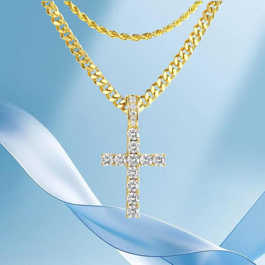 14K Gold Plated Cubic Zirconia Cross Necklace for Women and Men Cross Faith Pendant Necklaces Fashion Jewelry Gift High Quality, Black Friday Gift & Christmas Gift Faith Necklace