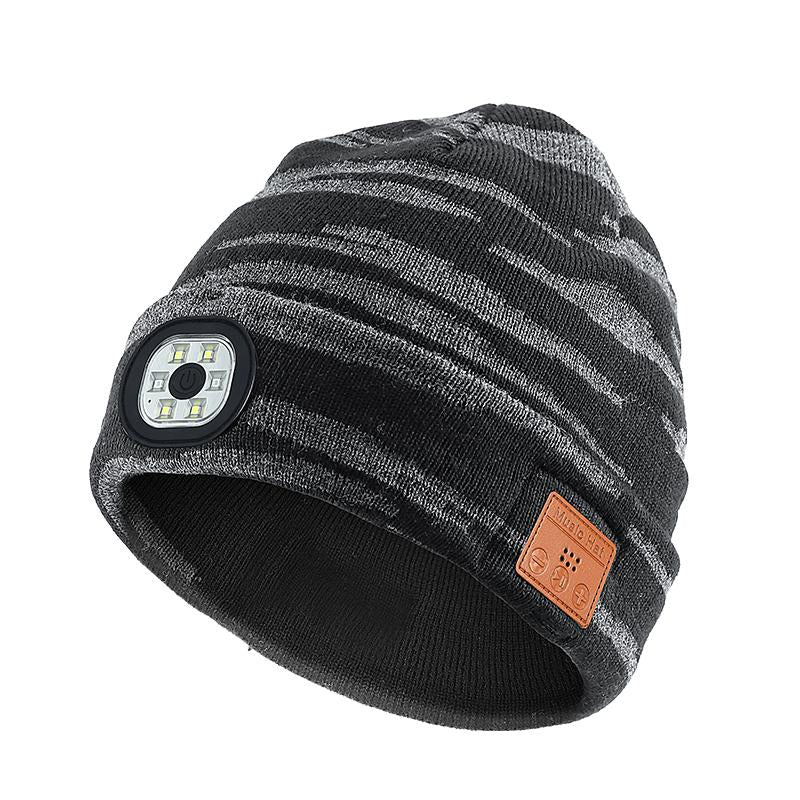 Bluetooth Beanie with LED Headlight and Removable Speaker, USB Rechargeable Warm Hat LED Hat for Music and Calling, Sport,Outdoor,Unisex Birthday Gift