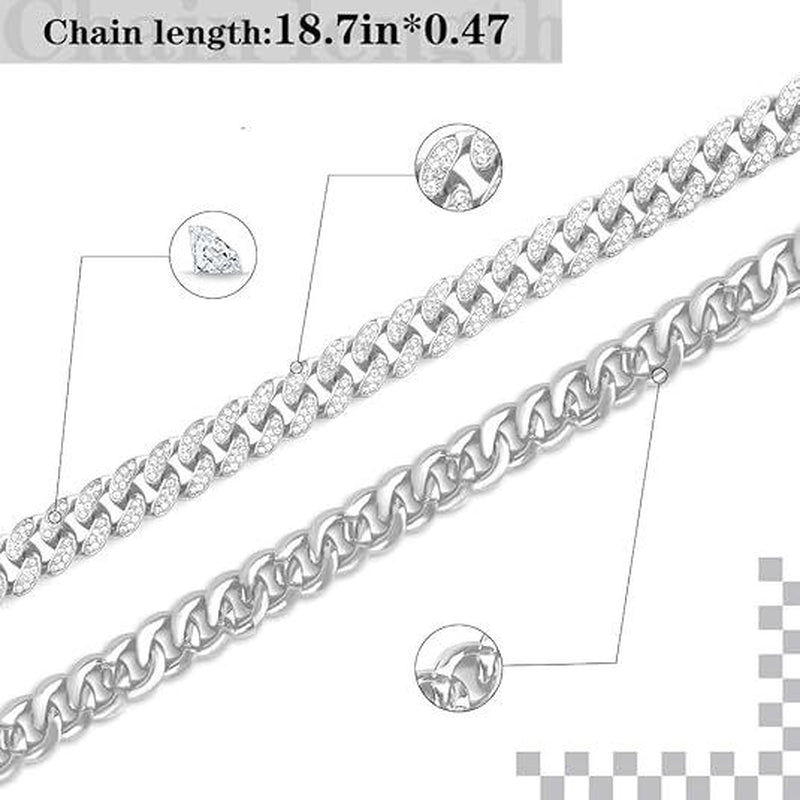 Cuban Link Chain for Men Women,Diamond Necklaces,Iced Out Chain,Hip Hop Necklace,Thick Silvery Chain,Golden Chain Gift Giving Occasions