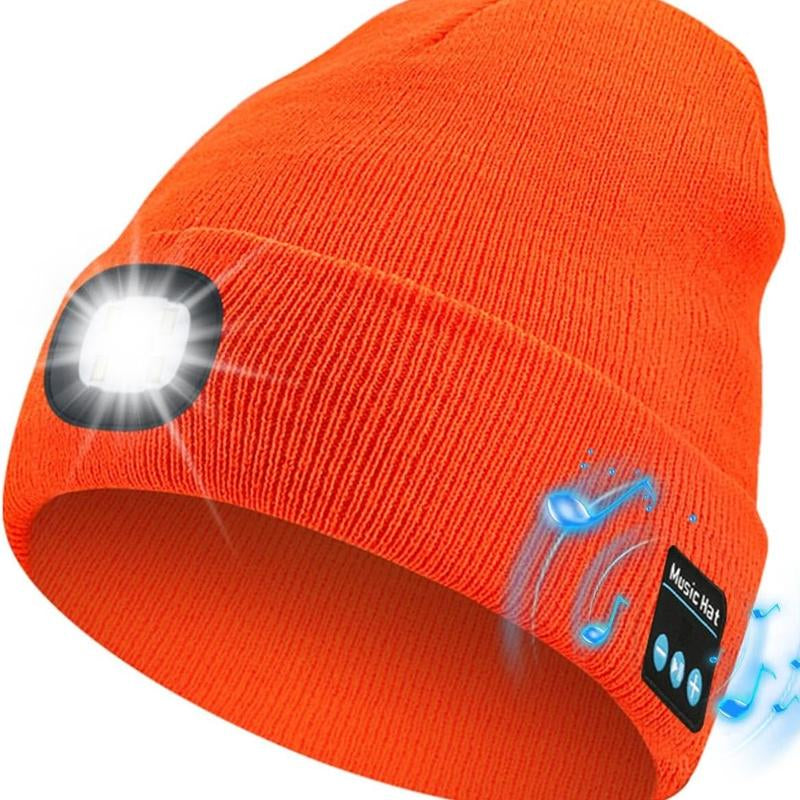 Bluetooth Beanie with LED Headlight and Removable Speaker, USB Rechargeable Warm Hat LED Hat for Music and Calling, Sport,Outdoor,Unisex Birthday Gift