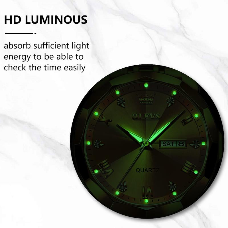 OLEVS Watch for Men Diamond Business Dress Analog Quartz Stainless Steel Waterproof Luminous Date Two Tone Luxury Casual Wrist Watch