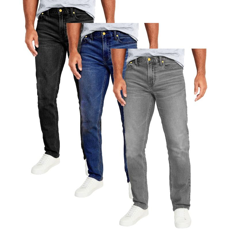 Men'S 3-Pack Flex Stretch Slim Straight Jeans with 5 Pockets Denim Fabric Menswear