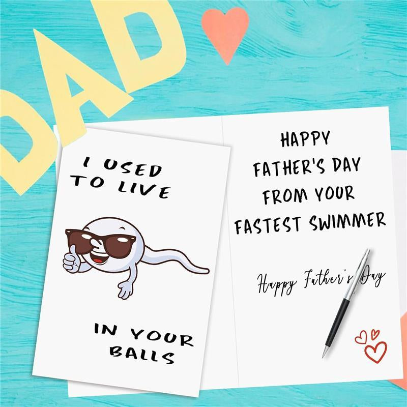 Cute First Fathers Day Card for New Dad, Two-Sided 1St Fathers Day Gift from Baby Girl Boy, I Used to Live in Your Balls