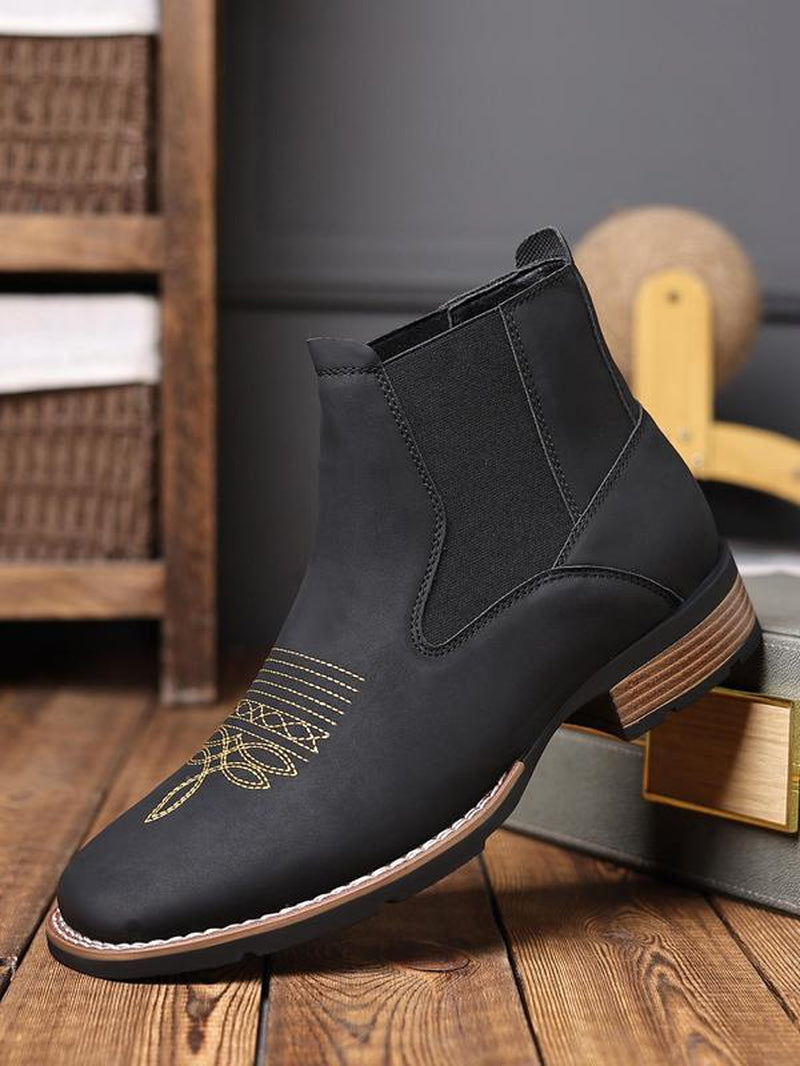 Shoes for Men, Business Embroidering Design Ankle Boots, Fashionable round Toe Boots for Daily Wear, Male All-Match Shoes for Daily Wear, Walking Shoes, Footwear