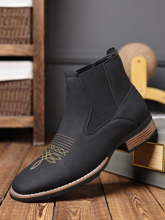Shoes for Men, Business Embroidering Design Ankle Boots, Fashionable round Toe Boots for Daily Wear, Male All-Match Shoes for Daily Wear, Walking Shoes, Footwear