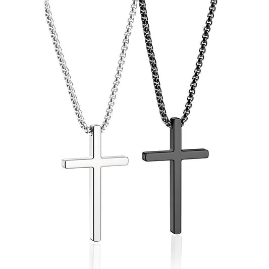 ROMASS 2 Pcs Cross Necklace for Men,Stainlesssteel Pendant Silver Black Crosses Chain Jewelry Gifts Box for 16-30 Inches-Official ROMASS