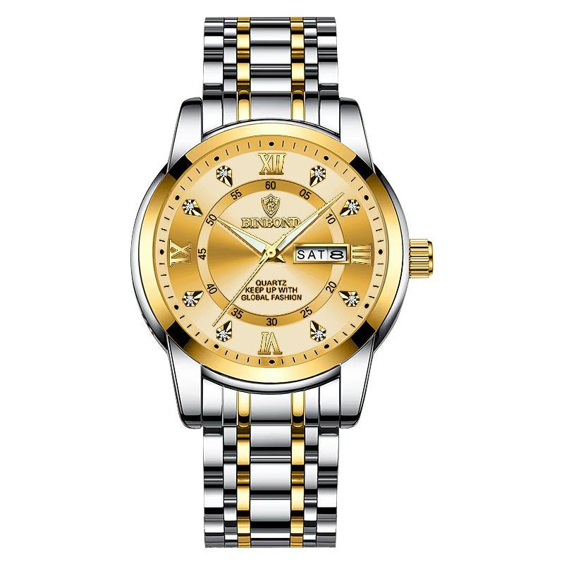 BINBOND Watch for Men Luxury Diamond Classic Business Dress Stainless Steel Mens Wrist Watches with Day Date Waterproof Luxury Watches Jamtangan Original Poedagar Watch 7169