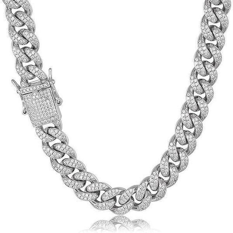Cuban Link Chain for Men Women,Diamond Necklaces,Iced Out Chain,Hip Hop Necklace,Thick Silvery Chain,Golden Chain Gift Giving Occasions