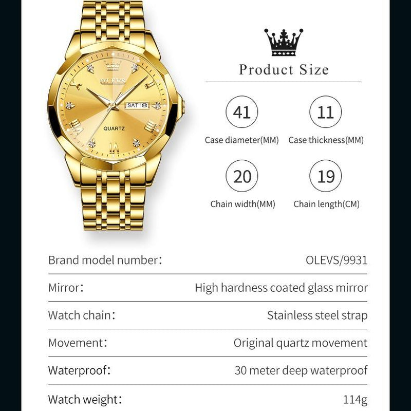 OLEVS Watch for Men Diamond Business Dress Analog Quartz Stainless Steel Waterproof Luminous Date Two Tone Luxury Casual Wrist Watch