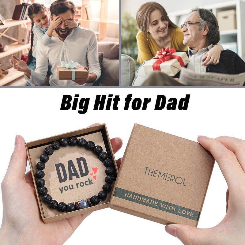 THEMEROL Dad Birthday Fathers Day Gifts from Daughter Son Handmade Men Bracelets Beaded Best Dad Ever Unique Present Card Cool Black Christmas Stocking Stuffers Valentines Him Who Have Everything Wants Nothing