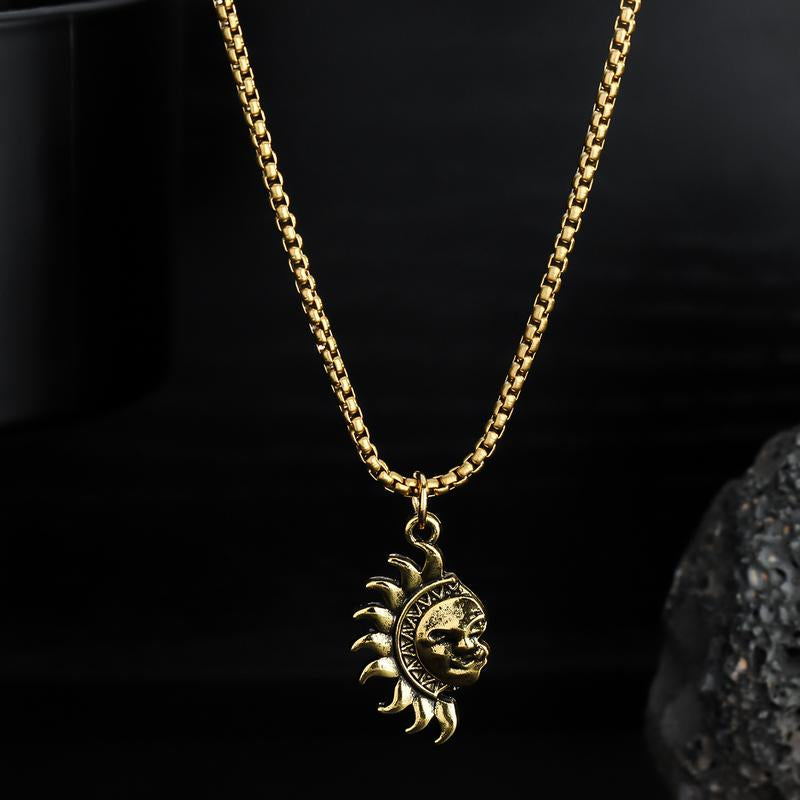 Sun and Moon Asymmetrical Couple Necklace Men and Women Jewelry Brothers Necklace Gift Suitable for Any Scene Party Necklace