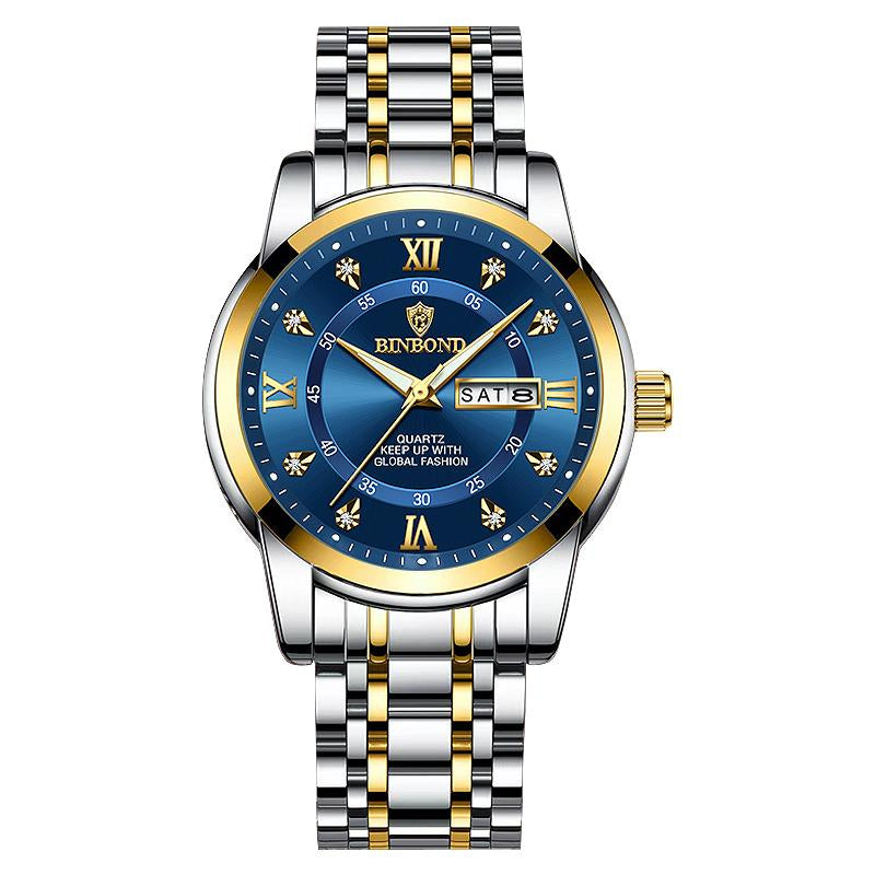 BINBOND Watch for Men Luxury Diamond Classic Business Dress Stainless Steel Mens Wrist Watches with Day Date Waterproof Luxury Watches Jamtangan Original Poedagar Watch 7169