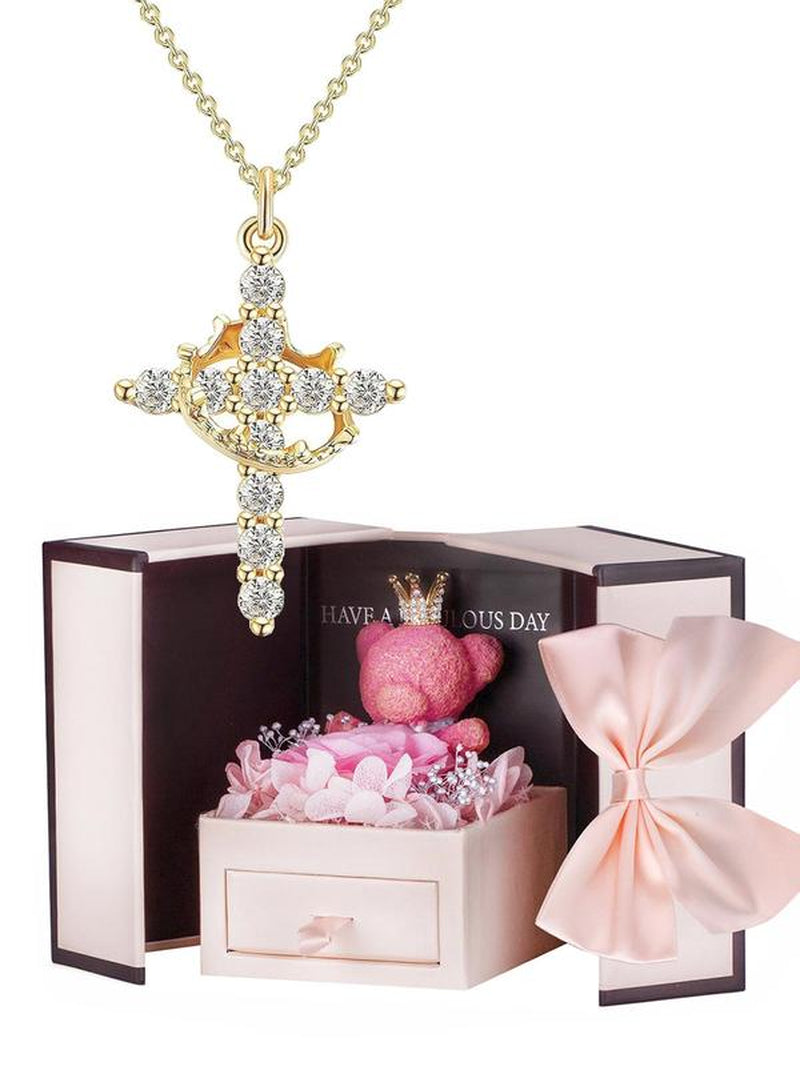 Rhinestone Crown & Cross Pendant Necklace for Women, Cross Necklace for Men Jewelry for Party, Daily Clothing Decor, Trendy All-Match & Exquisite Jewelry for Birthday Gift, Fall Outfits, Fall Freshness, Statement Necklace, Best Mother'S Day Gifts