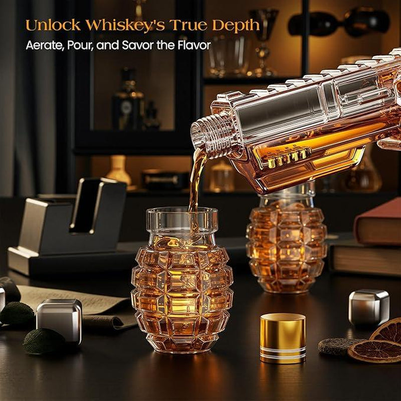 Father'S Day Kollea Whiskey Decanter Set with Grenade-Shaped Shot Glasses, Anniversary Birthday Gifts for Men Who Have Everything, Holiday Whiskey Gifts for Men, Father, Husband, Boyfriend & Military Enthusiasts