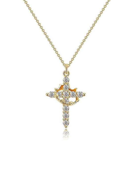 Rhinestone Crown & Cross Pendant Necklace for Women, Cross Necklace for Men Jewelry for Party, Daily Clothing Decor, Trendy All-Match & Exquisite Jewelry for Birthday Gift, Fall Outfits, Fall Freshness, Statement Necklace, Best Mother'S Day Gifts