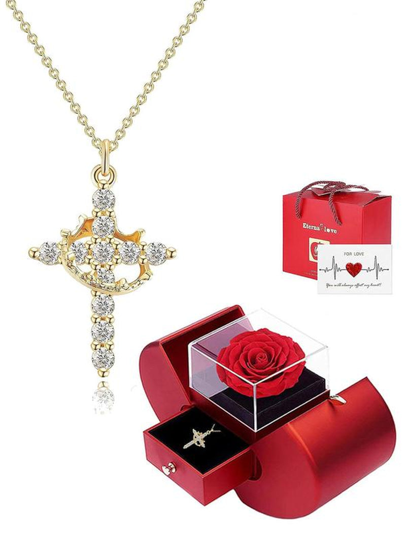 Rhinestone Crown & Cross Pendant Necklace for Women, Cross Necklace for Men Jewelry for Party, Daily Clothing Decor, Trendy All-Match & Exquisite Jewelry for Birthday Gift, Fall Outfits, Fall Freshness, Statement Necklace, Best Mother'S Day Gifts