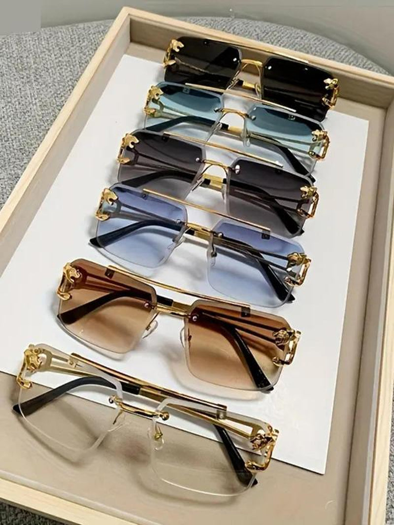 Cool Men'S Metal Rimless Sunglasses, Trendy Casual Tinted Lens Frames Glasses for Men for Everyday Use, Fashion Eyeglass Accessories for Outdoor Activities, Sunglasses for Men