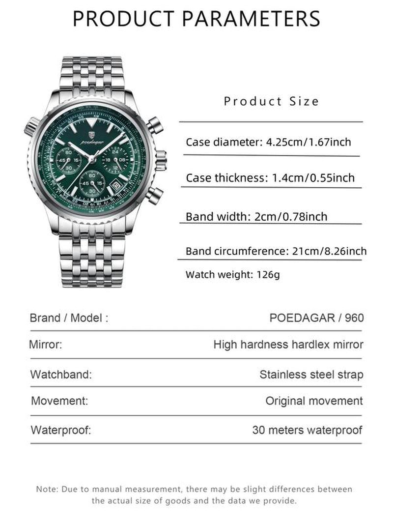 Business Fashion round Dial Luxury Analog Quartz Watches for Men, Waterproof Luminous Date Chronograph Watch, Stainless Steel Watch for Men Gifts, with Box Luxury Watches for Men, Valentine'S Day for Him