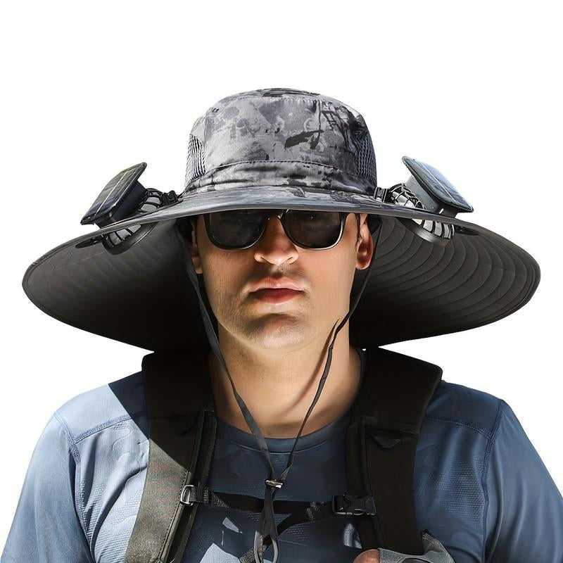 Solar Powered Fan Hat for Men and Women - Outdoor Fishing Hat with Fan, Wide Brim Sun Hat for Camping and Working