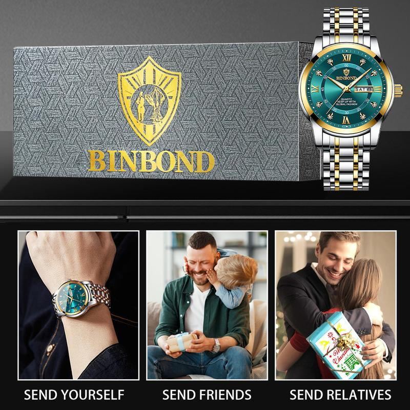 BINBOND Watch for Men Luxury Diamond Classic Business Dress Stainless Steel Mens Wrist Watches with Day Date Waterproof Luxury Watches Jamtangan Original Poedagar Watch 7169