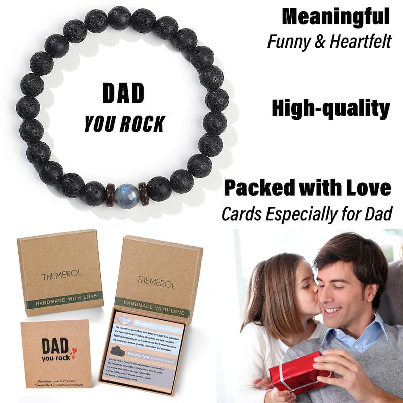 THEMEROL Dad Birthday Fathers Day Gifts from Daughter Son Handmade Men Bracelets Beaded Best Dad Ever Unique Present Card Cool Black Christmas Stocking Stuffers Valentines Him Who Have Everything Wants Nothing