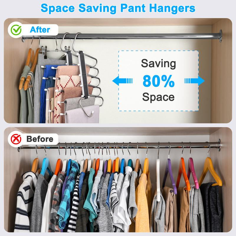 2 Pack Pants Hangers Space Saving Clothes Hanging 5 Layers, Non Slip Clothes Hangers for Closet Organizers and Storage Home Organization