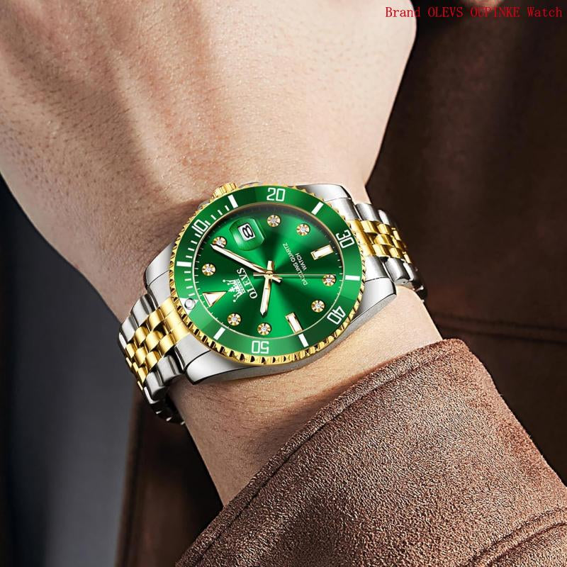 Brand OLEVS Men'S Stainless Steel Watches, Big Face Easy Read Analog Quartz Men Dress Watch with Calendar Date, Fashion Casual Waterproof Luminous Wrist Watches for Men