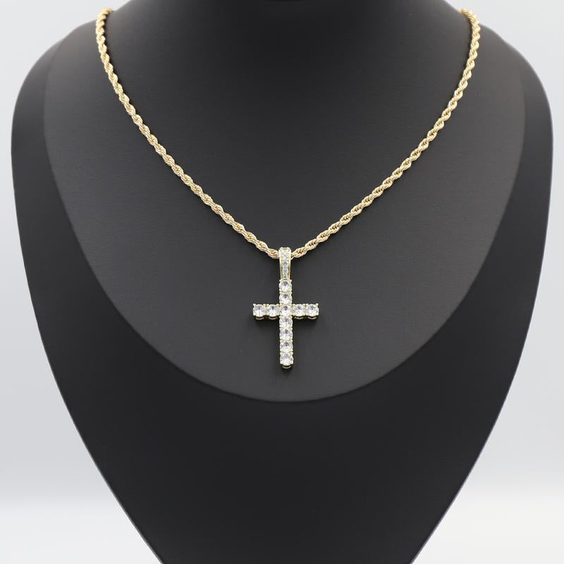 14K Gold Plated Cubic Zirconia Cross Necklace for Women and Men Cross Faith Pendant Necklaces Fashion Jewelry Gift High Quality, Black Friday Gift & Christmas Gift Faith Necklace