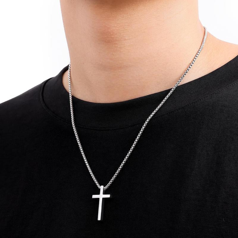 【Father'S Day Gift】Stainless Steel Cross Necklace for Men and Women (Unisex), Mens Necklaces with 2.5Mm Cross Chain for Boys