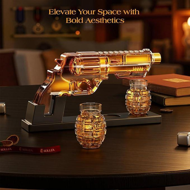 Father'S Day Kollea Whiskey Decanter Set with Grenade-Shaped Shot Glasses, Anniversary Birthday Gifts for Men Who Have Everything, Holiday Whiskey Gifts for Men, Father, Husband, Boyfriend & Military Enthusiasts