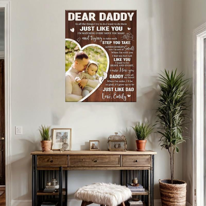 Dear Dad Poster, Personalized Father'S Day Wall Art, Birthday Gifts for Dad, Father'S Day, Design with Photo Frame and Meaningful Message