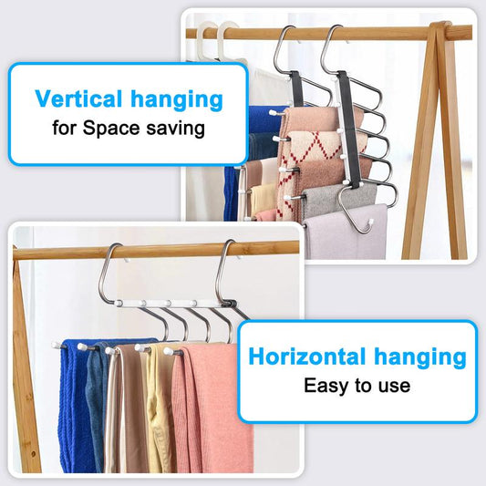 2 Pack Pants Hangers Space Saving Clothes Hanging 5 Layers, Non Slip Clothes Hangers for Closet Organizers and Storage Home Organization