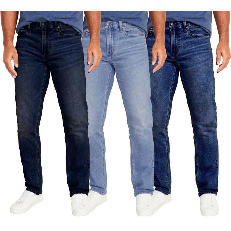 Men'S 3-Pack Flex Stretch Slim Straight Jeans with 5 Pockets Denim Fabric Menswear