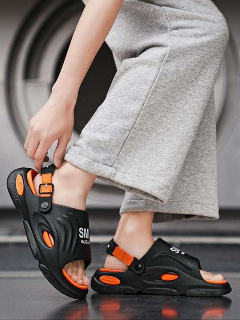 Men'S Fashionable Patchwork Design Slides, Thick Bottom Slippers, Casual Comfortable Breathable Non-Slip Slippers for Indoor & Outdoor Wear, New Style Beach Shoes for Men, Lightweight Slipper, Footwear, Strap Slippers