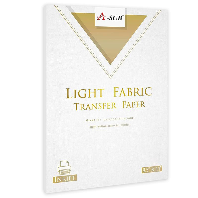 A-SUB Light Fabric Transfer Paper for Inkjet Printers, 20 Sheets, 8.5X11 Inches, Durable, Long Lasting Transfer, No Cracking
