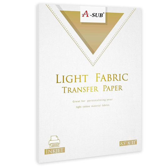 A-SUB Light Fabric Transfer Paper for Inkjet Printers, 20 Sheets, 8.5X11 Inches, Durable, Long Lasting Transfer, No Cracking