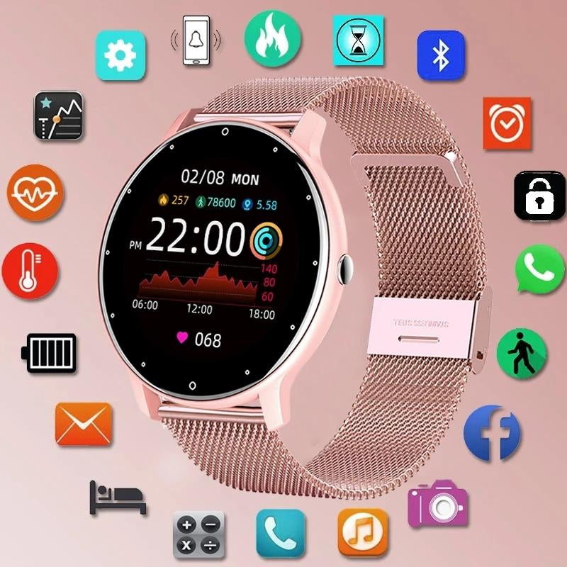 Smart Watch Men Women Bluetooth Call Watch Sports Waterproof Smartwatch Fashion Pink Silicone Couple Smartwatches for Ios Android Wearable Smartphone