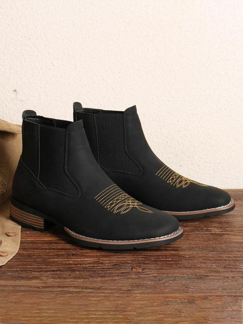 Shoes for Men, Business Embroidering Design Ankle Boots, Fashionable round Toe Boots for Daily Wear, Male All-Match Shoes for Daily Wear, Walking Shoes, Footwear