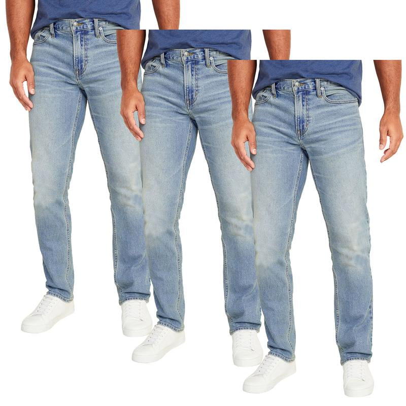 Men'S 3-Pack Flex Stretch Slim Straight Jeans with 5 Pockets Denim Fabric Menswear