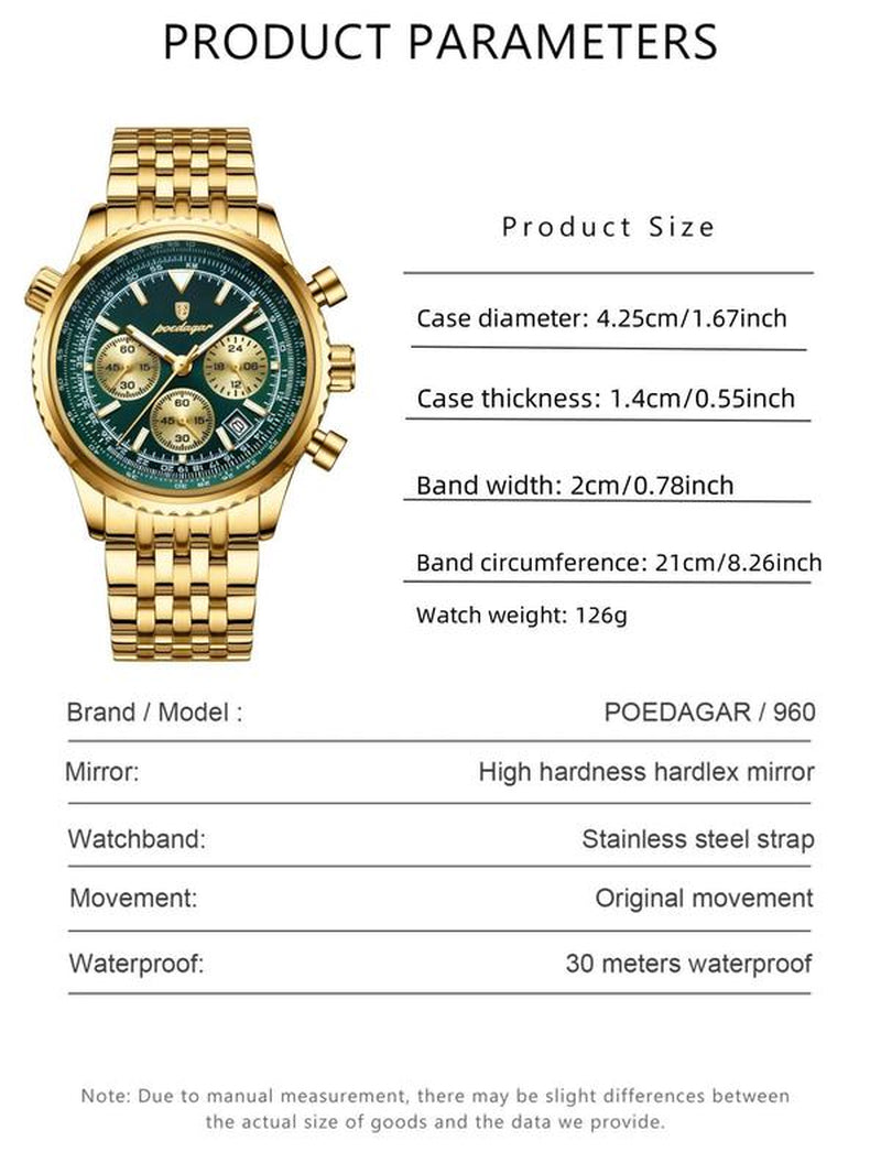 Business Fashion round Dial Luxury Analog Quartz Watches for Men, Waterproof Luminous Date Chronograph Watch, Stainless Steel Watch for Men Gifts, with Box Luxury Watches for Men, Valentine'S Day for Him
