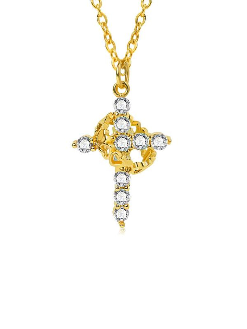 Rhinestone Crown & Cross Pendant Necklace for Women, Cross Necklace for Men Jewelry for Party, Daily Clothing Decor, Trendy All-Match & Exquisite Jewelry for Birthday Gift, Fall Outfits, Fall Freshness, Statement Necklace, Best Mother'S Day Gifts