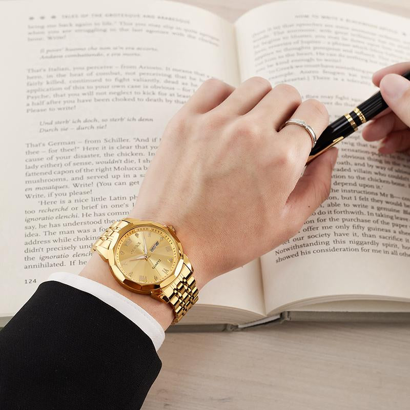 OLEVS Watch for Men Diamond Business Dress Analog Quartz Stainless Steel Waterproof Luminous Date Two Tone Luxury Casual Wrist Watch