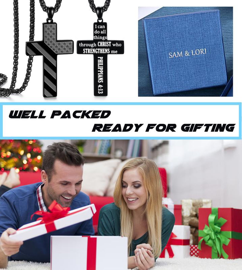 SAM & LORI Cross Necklace for Men Teens Boys Gifts Graduation Teenage Him 10 12 Year Old Ideas Confirmation Birthday Cool Boyfriend Chain Son Christmas Day Stocking Stuffers Valentines Easter