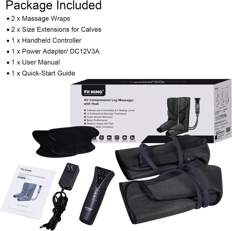 【FIT KING】 Leg and Foot Massager with Heat Air Compression Leg Massager Boots Adjustable Feetmassager for Fathers Day Gift
