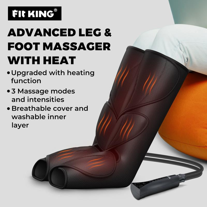 【FIT KING】 Leg and Foot Massager with Heat Air Compression Leg Massager Boots Adjustable Feetmassager for Fathers Day Gift