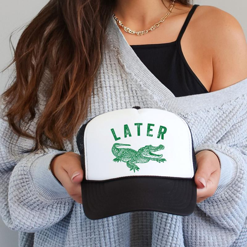 Later Gator Trucker Hat for Men & Women - Funny Quote Snapback - Retro Style Adjustable Cap - Dad Joke Mesh Hat - Alligator Graphic Hat