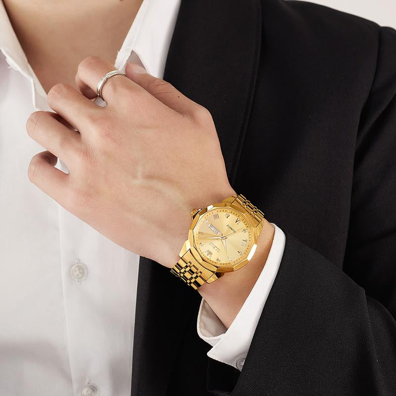 OLEVS Watch for Men Diamond Business Dress Analog Quartz Stainless Steel Waterproof Luminous Date Two Tone Luxury Casual Wrist Watch