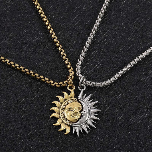 Sun and Moon Asymmetrical Couple Necklace Men and Women Jewelry Brothers Necklace Gift Suitable for Any Scene Party Necklace