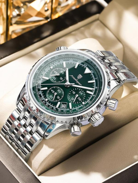 Business Fashion round Dial Luxury Analog Quartz Watches for Men, Waterproof Luminous Date Chronograph Watch, Stainless Steel Watch for Men Gifts, with Box Luxury Watches for Men, Valentine'S Day for Him