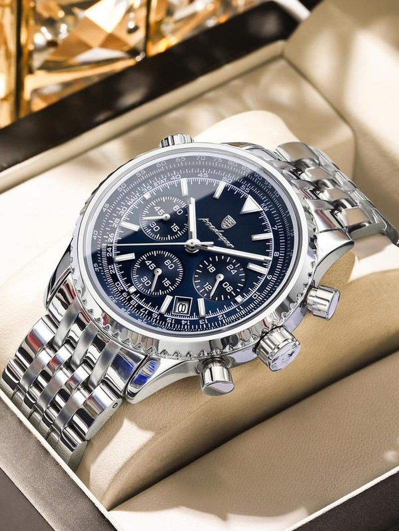 Business Fashion round Dial Luxury Analog Quartz Watches for Men, Waterproof Luminous Date Chronograph Watch, Stainless Steel Watch for Men Gifts, with Box Luxury Watches for Men, Valentine'S Day for Him